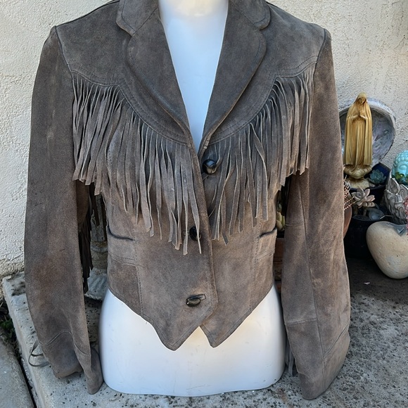 PIONEER Jackets & Blazers - PIONEER Taupe Suede Fringe Blazer